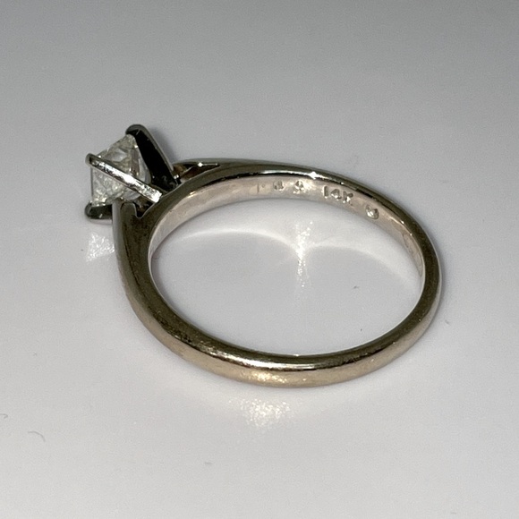 Solid Stamped 14K White Gold Natural Diamond Princess Solitaire Engagement Ring - Picture 9 of 17